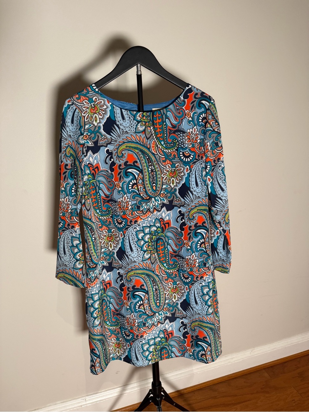 J. Crew Blue Paisley Long-Sleeve Shift Dress